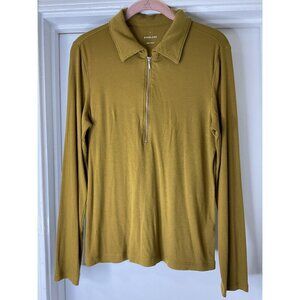 Everlane Women's Mustard Ribbed Long Sleeve 3/4 Zip Polo Top Size L